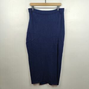 Vintage William Kasper Cashmere Maxi Skirt Womens Medium Navy Blue Randall Roy
